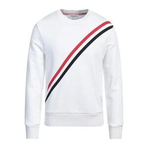 THOM BROWNE Men's Diagonal Stripe Crew Sweat Size 3/L In White -Stained